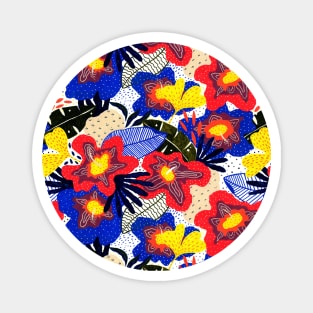 Contemporary exotic tropical flowers leaves botanical pattern Magnet